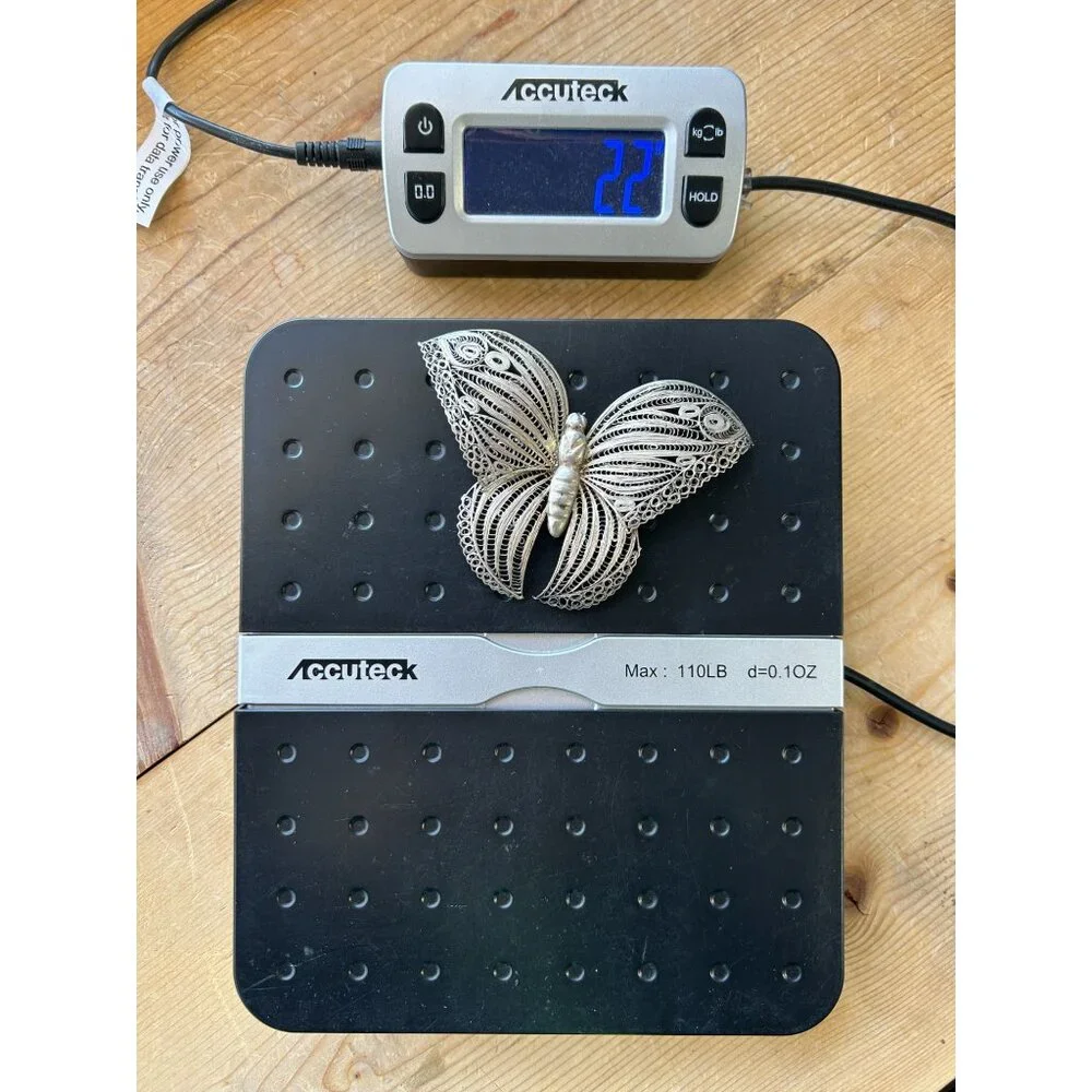 Vintage Mexican Silver Filigree Butterfly Brooch Pin - Picture 9 of 9